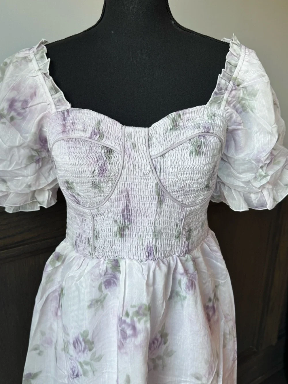 Eywol whimsical Off-Shoulder Lavender Floral Midi Dress NWT M - Picture 4 of 10